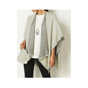 J. Jill Reversible Glen Plaid Ruana‎ Fringed Sweater Poncho One Size
